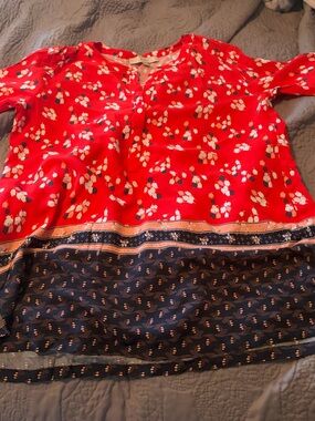 LOFT Red Floral Border-Print Blouse